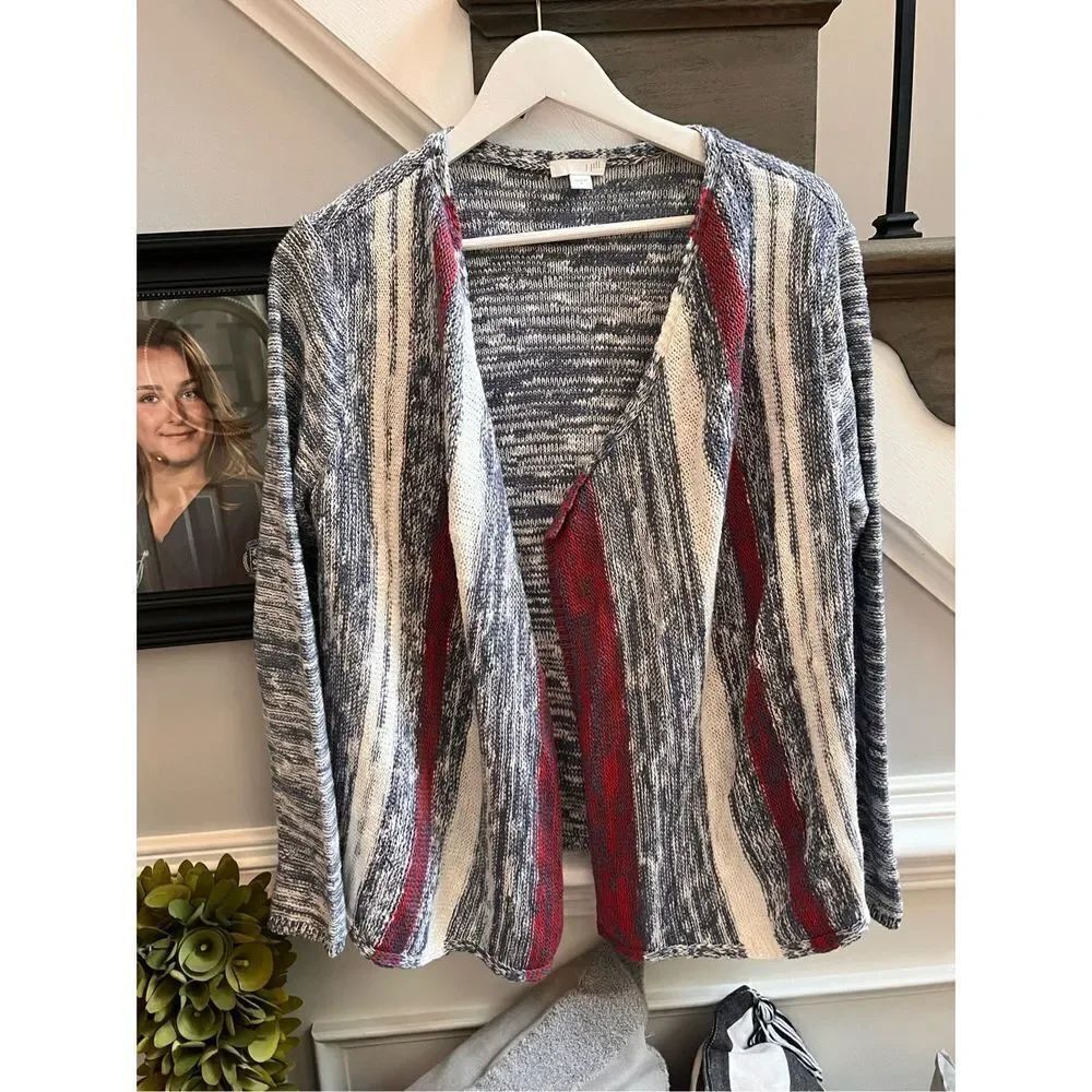 J. Jill Red White & Blue Open Front Cardigan Sweater sz M EUC
